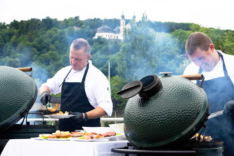 A barbeque on deck on the Riverside Debussy. 