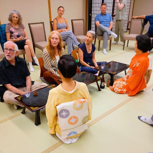 Learning about the process of a tea ceremony with a geisha.