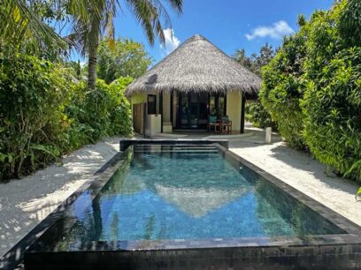 The private pool at a beach villa at Iru Fushi