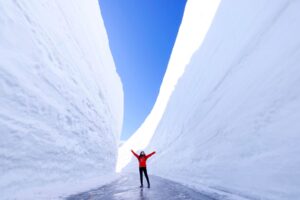 Person demonstrating the high of the snow.