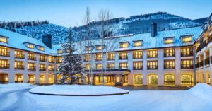 The snowy Grand Hyatt in Vail.